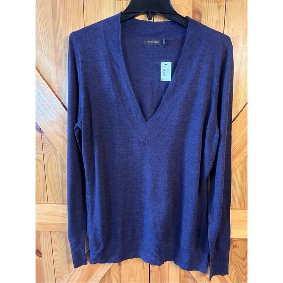 THE LIMITED V Neck Long Sleeve Wool Blend Knit Sweater Purple NWT Size XL (5562) - Picture 1 of 5